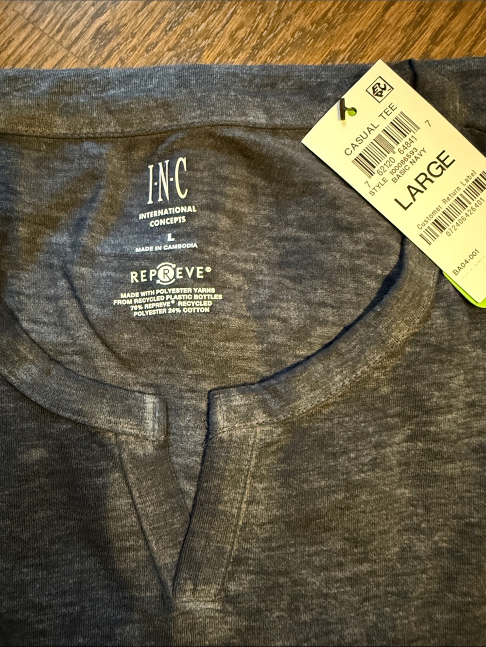 Mens NWT INC notched or split neckline short sleeve shirt size large - Picture 4 of 10